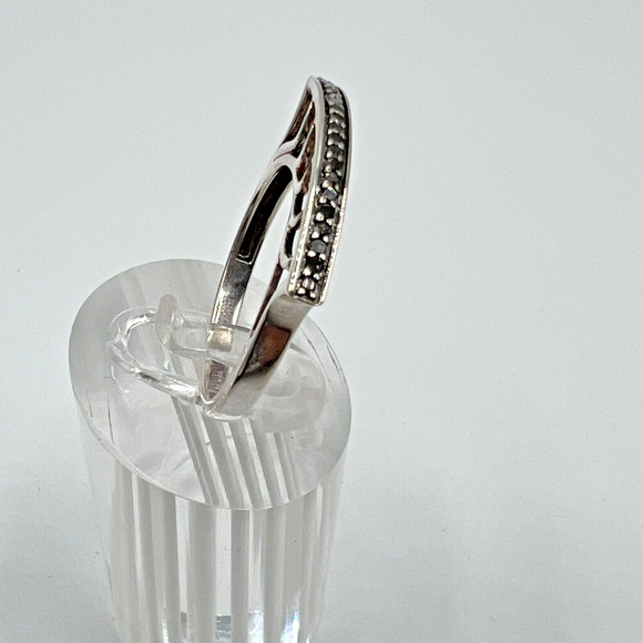 Designer Signed SJ Sterling Silver 925 Black Diamond Ring - Size 9 - Picture 4 of 6